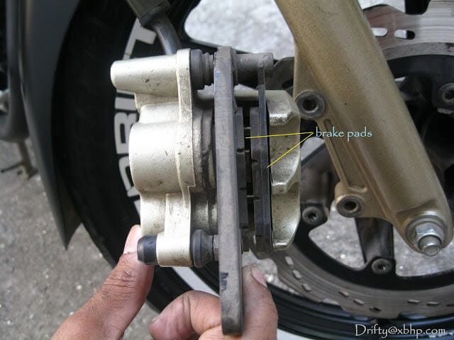 Closeup of motorcycle brake pads
