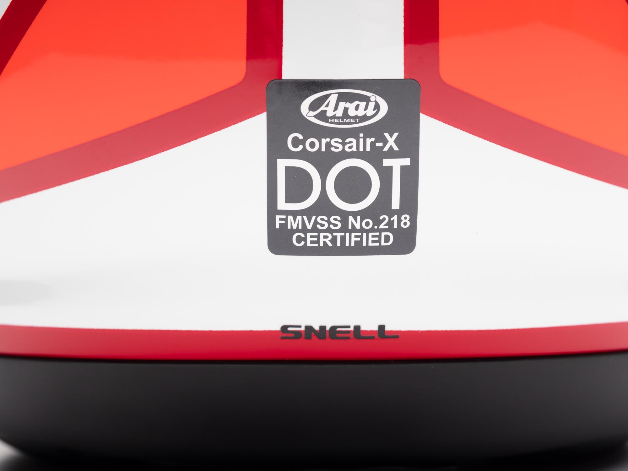 Arai Corsair-X Helmet DOT and SNELL certification sticker
