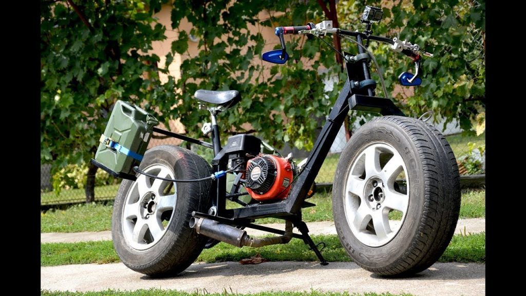  a homemade motorcycle using car tyres instead of motorcycle tyres