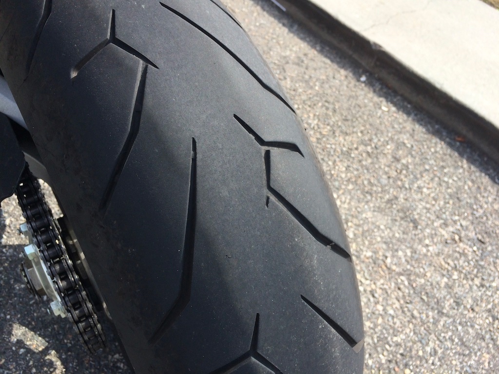  a motorcycle tyre with a flatspot
