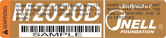 Sample SNELL M2020D certification sticker.