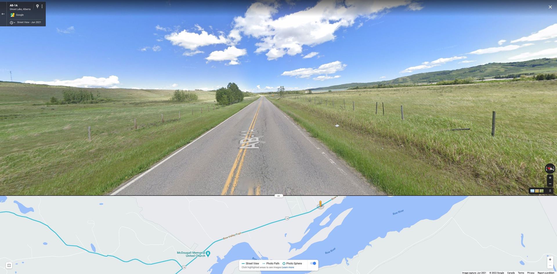 Google Street View of highway near Calgary, Alberta