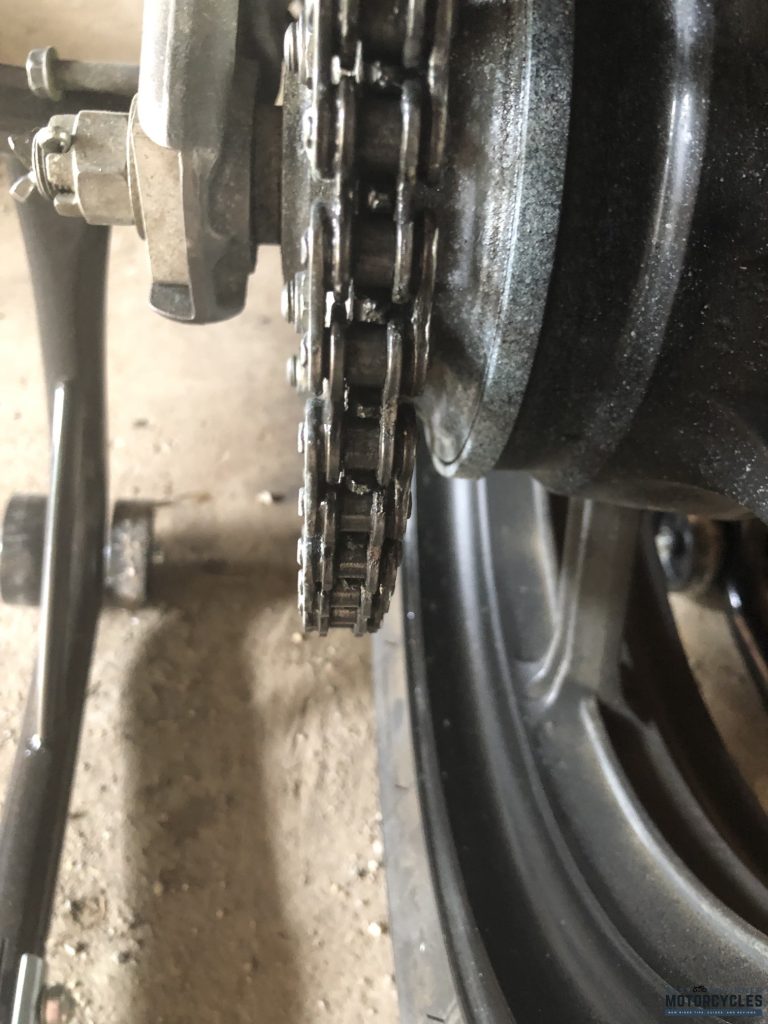 Chain and rear sprocket "end on." Sprocket teeth and chain in good repair (author's picture)
