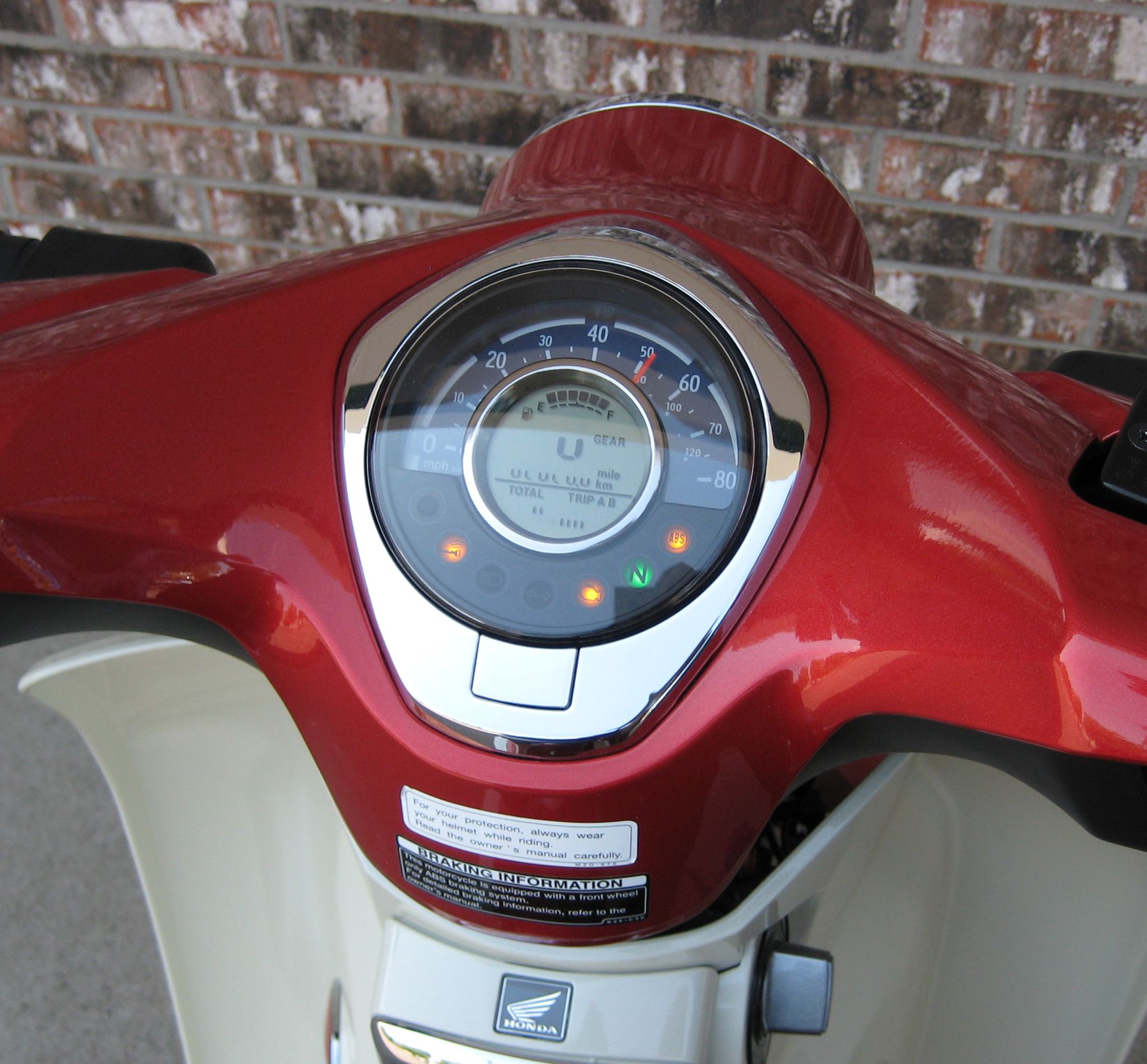Closeup of dash cluster showing speed gauge