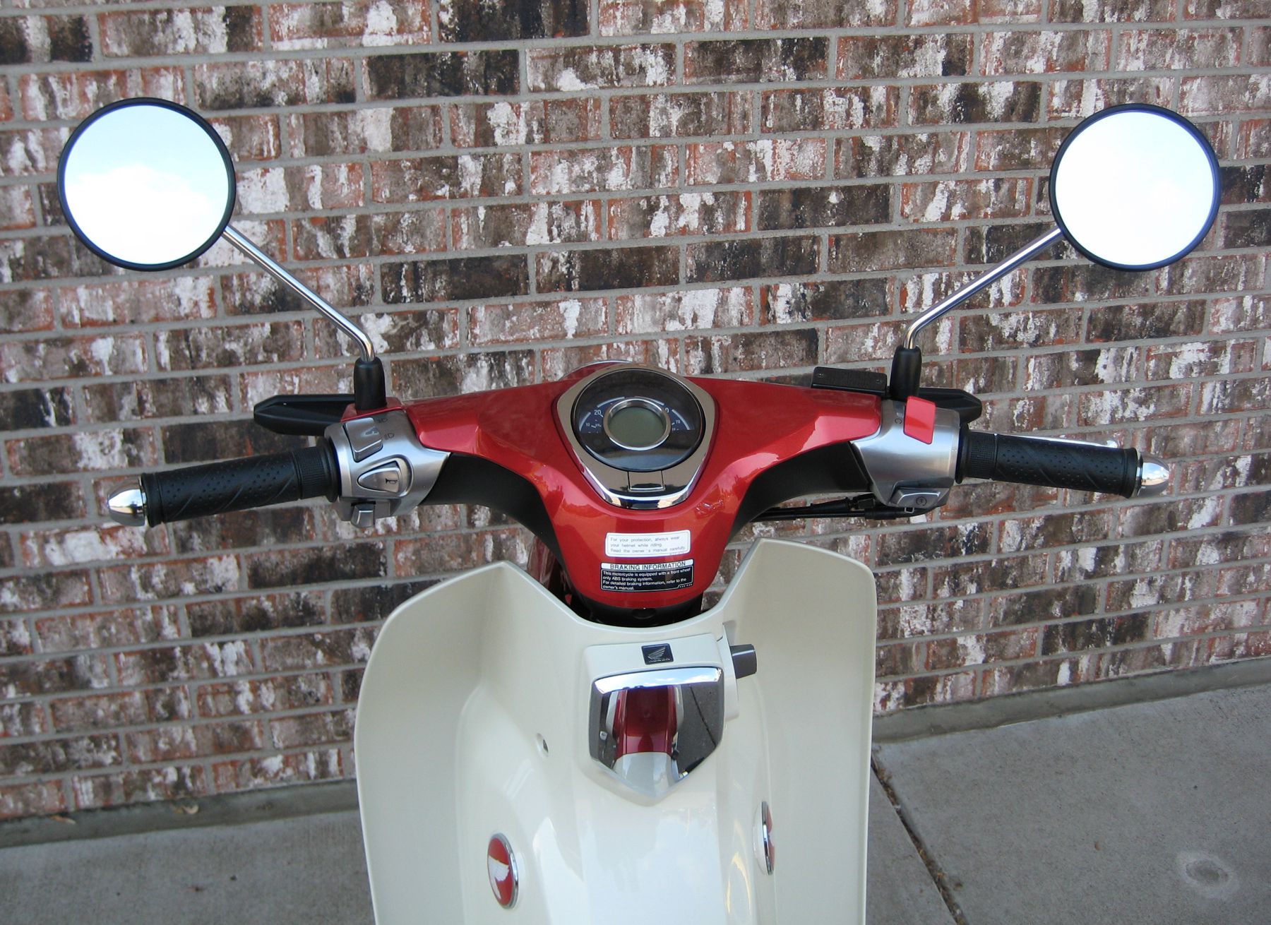 Rider view of the handlebars and dash cluster