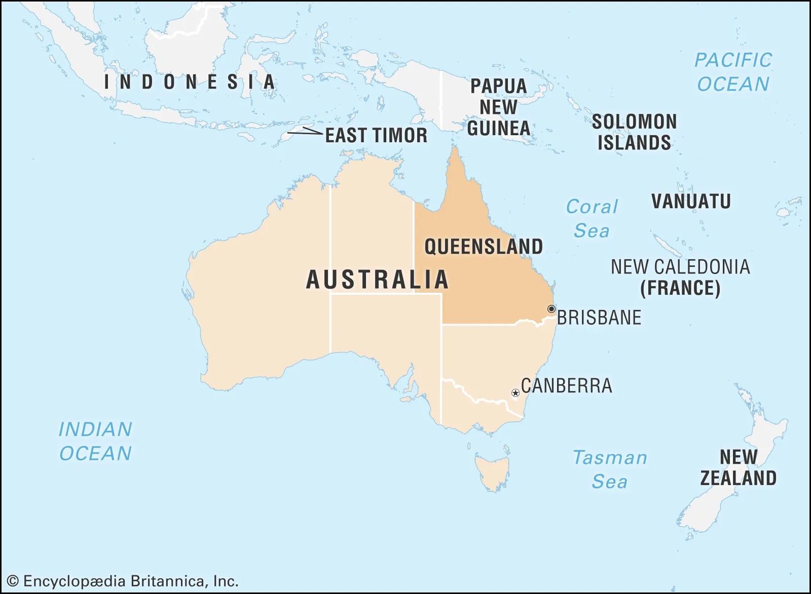 Encylopedia map entry of Queensland and surrounding provinces