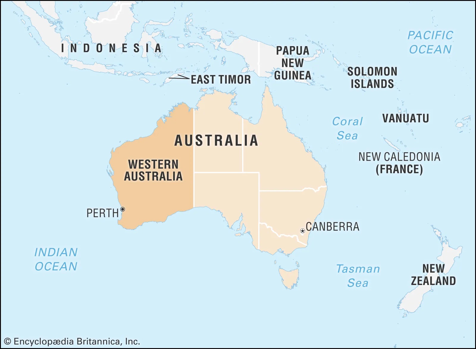 Encylopedia map entry of Western Australia and surrounding provinces