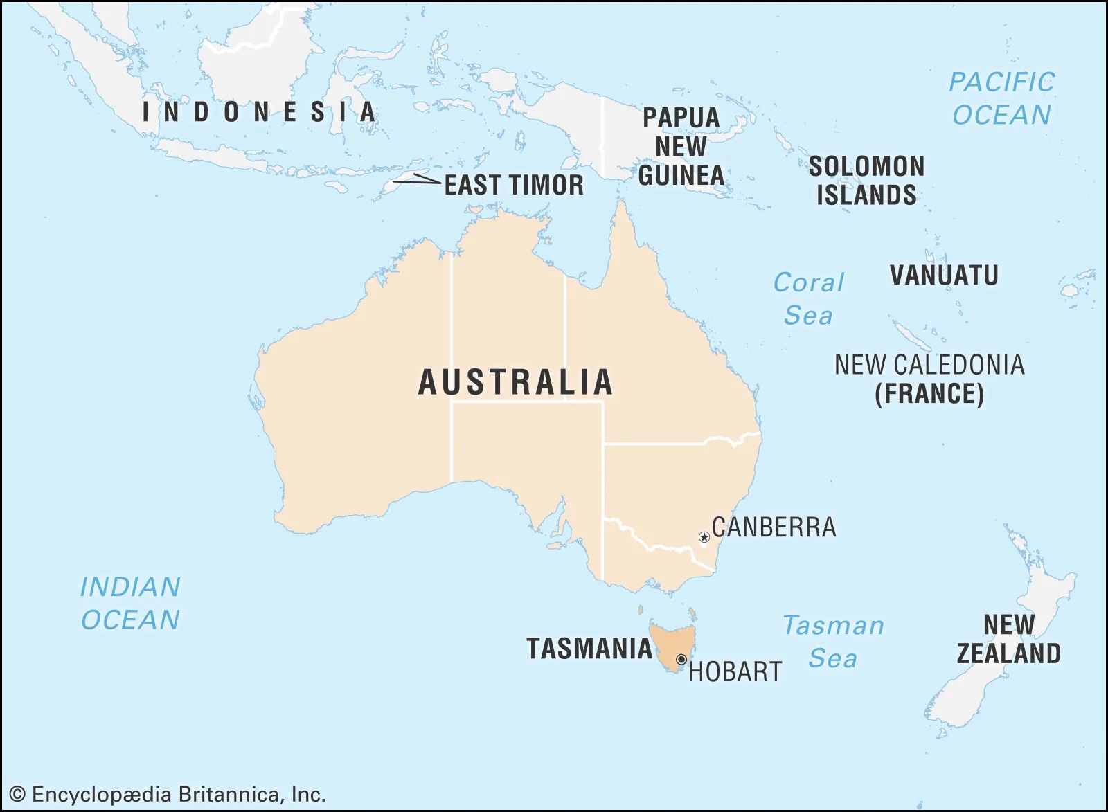 Encylopedia map entry of Tasmania province of Australia