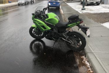 2012 Kawasaki Ninja 650 parked on the last day a bike could go out in