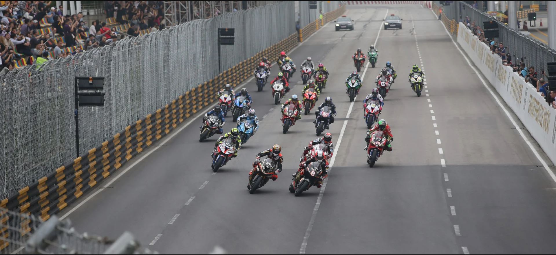Motorcycle racers on the Guia Circuit in Macau